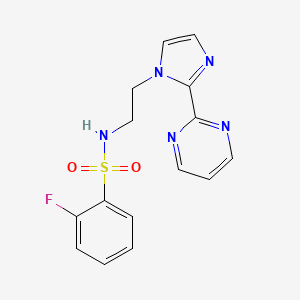 2-fluoro-N-(2-(2-(pyrimidin-2-yl)-1H-imidazol-1-yl)ethyl)benzenesulfonamide