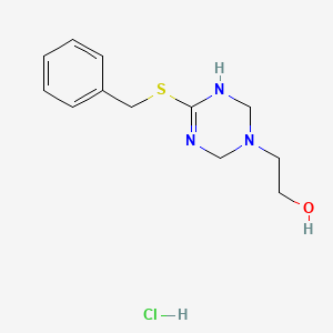 molecular formula C12H18ClN3OS B2941030 2-[4-(Benzylthio)-3,6-dihydro-1,3,5-triazin-1(2H)-yl]ethanol hydrochloride CAS No. 303740-46-7