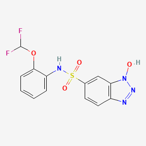 molecular formula C13H10F2N4O4S B2941035 N-[2-(二氟甲氧基)苯基]-1-羟基-1H-1,2,3-苯并三唑-6-磺酰胺 CAS No. 753464-44-7