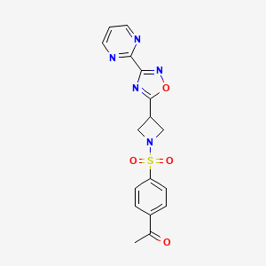 molecular formula C17H15N5O4S B2941040 1-(4-((3-(3-(Pyrimidin-2-yl)-1,2,4-oxadiazol-5-yl)azetidin-1-yl)sulfonyl)phenyl)ethanone CAS No. 1327541-57-0
