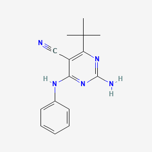 molecular formula C15H17N5 B2941047 2-Amino-4-(tert-butyl)-6-(phenylamino)pyrimidine-5-carbonitrile CAS No. 351858-25-8