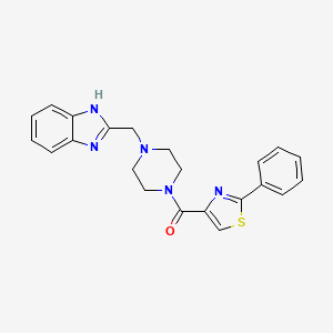 molecular formula C22H21N5OS B2941076 (4-((1H-苯并[d]咪唑-2-基)甲基)哌嗪-1-基)(2-苯基噻唑-4-基)甲苯酮 CAS No. 1170166-68-3