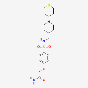 molecular formula C19H29N3O4S2 B2941082 2-(4-(N-((1-(四氢-2H-噻吩-4-基)哌啶-4-基)甲基)磺酰胺基)苯氧基)乙酰胺 CAS No. 2034483-33-3