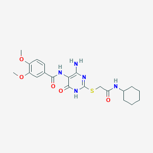 molecular formula C21H27N5O5S B2941093 N-(4-amino-2-((2-(cyclohexylamino)-2-oxoethyl)thio)-6-oxo-1,6-dihydropyrimidin-5-yl)-3,4-dimethoxybenzamide CAS No. 868228-05-1