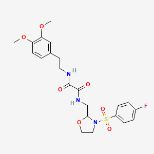 molecular formula C22H26FN3O7S B2941095 N1-(3,4-dimethoxyphenethyl)-N2-((3-((4-fluorophenyl)sulfonyl)oxazolidin-2-yl)methyl)oxalamide CAS No. 874806-01-6