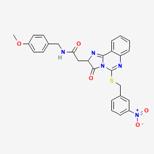 molecular formula C27H23N5O5S B2941096 N-[(4-甲氧基苯基)甲基]-2-[5-[(3-硝基苯基)甲基硫代]-3-氧代-2H-咪唑并[1,2-c]喹唑啉-2-基]乙酰胺 CAS No. 1023367-60-3