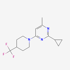 molecular formula C14H18F3N3 B2941121 2-Cyclopropyl-4-methyl-6-[4-(trifluoromethyl)piperidin-1-yl]pyrimidine CAS No. 2415526-42-8