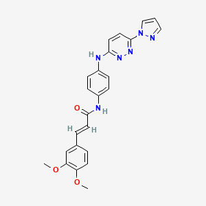 molecular formula C24H22N6O3 B2941130 (E)-N-(4-((6-(1H-吡唑-1-基)哒嗪-3-基)氨基)苯基)-3-(3,4-二甲氧基苯基)丙烯酰胺 CAS No. 1251711-57-5