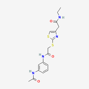 molecular formula C17H20N4O3S2 B2941161 N-(3-acetamidophenyl)-2-((4-(2-(ethylamino)-2-oxoethyl)thiazol-2-yl)thio)acetamide CAS No. 954039-50-0