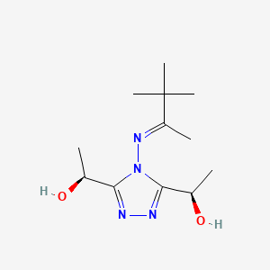molecular formula C12H22N4O2 B2941164 (1S)-1-{4-[(E)-(3,3-Dimethylbutan-2-ylidene)amino]-5-[(1R)-1-hydroxyethyl]-4H-1,2,4-triazol-3-yl}ethan-1-ol CAS No. 461383-09-5