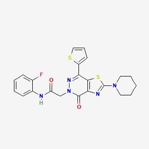 molecular formula C22H20FN5O2S2 B2941166 N-(2-fluorophenyl)-2-(4-oxo-2-(piperidin-1-yl)-7-(thiophen-2-yl)thiazolo[4,5-d]pyridazin-5(4H)-yl)acetamide CAS No. 1105219-51-9
