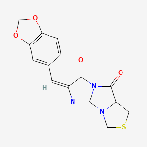 molecular formula C15H11N3O4S B2941167 (4E)-4-[(2H-1,3-benzodioxol-5-yl)methylidene]-10-thia-1,3,6-triazatricyclo[6.3.0.0^{2,6}]undec-2-ene-5,7-dione CAS No. 1039751-94-4
