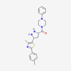 molecular formula C25H25N5OS B2941168 [5-[4-Methyl-2-(4-methylphenyl)-1,3-thiazol-5-yl]pyrazolidin-3-yl]-(4-phenylpiperazin-1-yl)methanone CAS No. 1297609-69-8