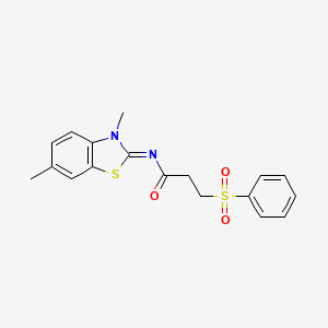 molecular formula C18H18N2O3S2 B2941174 (E)-N-(3,6-dimethylbenzo[d]thiazol-2(3H)-ylidene)-3-(phenylsulfonyl)propanamide CAS No. 1321746-46-6