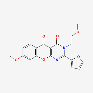molecular formula C19H16N2O6 B2941185 2-(furan-2-yl)-8-methoxy-3-(2-methoxyethyl)-3H-chromeno[2,3-d]pyrimidine-4,5-dione CAS No. 900288-12-2