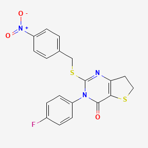 molecular formula C19H14FN3O3S2 B2941201 3-(4-氟苯基)-2-[(4-硝基苯基)甲硫基]-6,7-二氢噻吩并[3,2-d]嘧啶-4-酮 CAS No. 687562-20-5