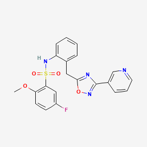 molecular formula C21H17FN4O4S B2941209 5-氟-2-甲氧基-N-(2-((3-(吡啶-3-基)-1,2,4-恶二唑-5-基)甲基)苯基)苯磺酰胺 CAS No. 1797067-83-4