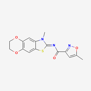 molecular formula C15H13N3O4S B2941210 (E)-5-methyl-N-(3-methyl-6,7-dihydro-[1,4]dioxino[2',3':4,5]benzo[1,2-d]thiazol-2(3H)-ylidene)isoxazole-3-carboxamide CAS No. 941903-43-1