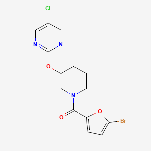 molecular formula C14H13BrClN3O3 B2941224 (5-溴呋喃-2-基)(3-((5-氯嘧啶-2-基)氧基)哌啶-1-基)甲酮 CAS No. 2034475-32-4