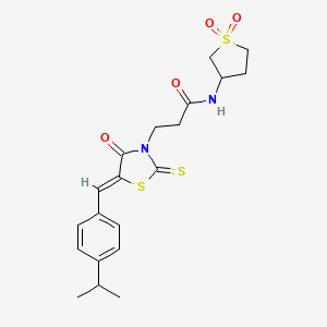 molecular formula C20H24N2O4S3 B2941229 N-(1,1-dioxidotetrahydrothiophen-3-yl)-3-{(5Z)-4-oxo-5-[4-(propan-2-yl)benzylidene]-2-thioxo-1,3-thiazolidin-3-yl}propanamide CAS No. 900135-39-9