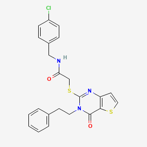 molecular formula C23H20ClN3O2S2 B2941234 N-(4-chlorobenzyl)-2-((4-oxo-3-phenethyl-3,4-dihydrothieno[3,2-d]pyrimidin-2-yl)thio)acetamide CAS No. 894244-70-3