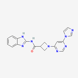 molecular formula C18H16N8O B2941237 1-(6-(1H-imidazol-1-yl)pyrimidin-4-yl)-N-(1H-benzo[d]imidazol-2-yl)azetidine-3-carboxamide CAS No. 2034229-82-6