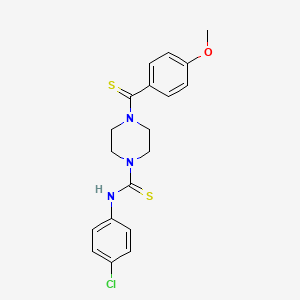 molecular formula C19H20ClN3OS2 B2941258 N-(4-氯苯基)-4-(4-甲氧基苯甲酰硫代)哌嗪-1-甲酰硫代酰胺 CAS No. 887197-48-0