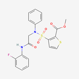 molecular formula C20H17FN2O5S2 B2941280 Methyl 3-[{2-[(2-fluorophenyl)amino]-2-oxoethyl}(phenyl)sulfamoyl]thiophene-2-carboxylate CAS No. 895264-77-4