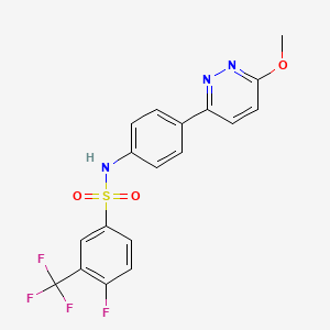molecular formula C18H13F4N3O3S B2941290 4-fluoro-N-(4-(6-methoxypyridazin-3-yl)phenyl)-3-(trifluoromethyl)benzenesulfonamide CAS No. 933215-03-3