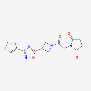 molecular formula C15H14N4O4S B2941300 1-(2-氧代-2-(3-(3-(噻吩-3-基)-1,2,4-恶二唑-5-基)氮杂环丁-1-基)乙基)吡咯烷-2,5-二酮 CAS No. 1428349-23-8