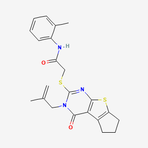 molecular formula C22H23N3O2S2 B2941312 2-((3-(2-methylallyl)-4-oxo-4,5,6,7-tetrahydro-3H-cyclopenta[4,5]thieno[2,3-d]pyrimidin-2-yl)thio)-N-(o-tolyl)acetamide CAS No. 701224-33-1