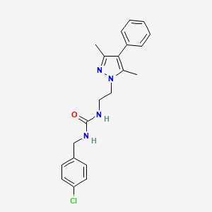 molecular formula C21H23ClN4O B2941326 1-(4-chlorobenzyl)-3-(2-(3,5-dimethyl-4-phenyl-1H-pyrazol-1-yl)ethyl)urea CAS No. 2034353-36-9