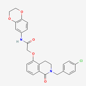 molecular formula C26H23ClN2O5 B2941329 2-((2-(4-chlorobenzyl)-1-oxo-1,2,3,4-tetrahydroisoquinolin-5-yl)oxy)-N-(2,3-dihydrobenzo[b][1,4]dioxin-6-yl)acetamide CAS No. 850906-76-2