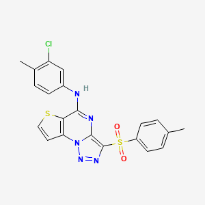 molecular formula C21H16ClN5O2S2 B2941336 N-(3-chloro-4-methylphenyl)-10-(4-methylbenzenesulfonyl)-5-thia-1,8,11,12-tetraazatricyclo[7.3.0.0^{2,6}]dodeca-2(6),3,7,9,11-pentaen-7-amine CAS No. 892734-28-0