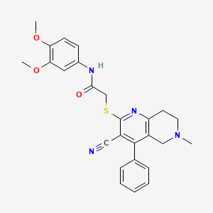 molecular formula C26H26N4O3S B2941348 2-[(3-cyano-6-methyl-4-phenyl-5,6,7,8-tetrahydro-1,6-naphthyridin-2-yl)sulfanyl]-N-(3,4-dimethoxyphenyl)acetamide CAS No. 327067-16-3