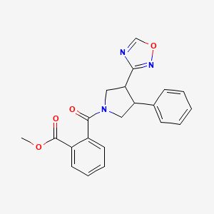 molecular formula C21H19N3O4 B2941372 Methyl 2-(3-(1,2,4-oxadiazol-3-yl)-4-phenylpyrrolidine-1-carbonyl)benzoate CAS No. 2034285-89-5