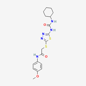 2-[[5-(cyclohexylcarbamoylamino)-1,3,4-thiadiazol-2-yl]sulfanyl]-N-(4-methoxyphenyl)acetamide