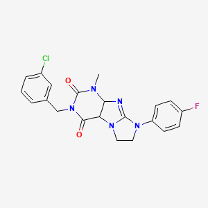 molecular formula C21H17ClFN5O2 B2941414 3-[(3-chlorophenyl)methyl]-8-(4-fluorophenyl)-1-methyl-1H,2H,3H,4H,6H,7H,8H-imidazo[1,2-g]purine-2,4-dione CAS No. 872839-38-8