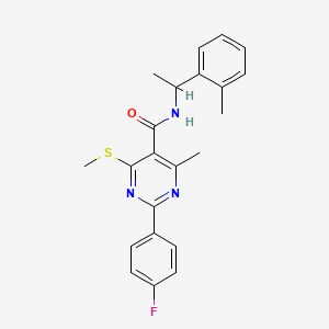 molecular formula C22H22FN3OS B2941417 2-(4-氟苯基)-4-甲基-N-[1-(2-甲基苯基)乙基]-6-甲基硫代嘧啶-5-甲酰胺 CAS No. 1147787-19-6