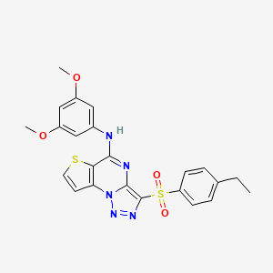molecular formula C23H21N5O4S2 B2941422 N-(3,5-dimethoxyphenyl)-10-(4-ethylbenzenesulfonyl)-5-thia-1,8,11,12-tetraazatricyclo[7.3.0.0^{2,6}]dodeca-2(6),3,7,9,11-pentaen-7-amine CAS No. 1246179-46-3