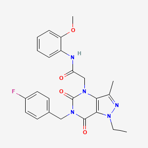 molecular formula C24H24FN5O4 B2941427 2-(1-ethyl-6-(4-fluorobenzyl)-3-methyl-5,7-dioxo-6,7-dihydro-1H-pyrazolo[4,3-d]pyrimidin-4(5H)-yl)-N-(2-methoxyphenyl)acetamide CAS No. 1185108-53-5