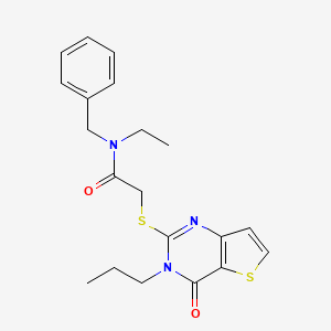 molecular formula C20H23N3O2S2 B2941460 N-苄基-N-乙基-2-({4-氧代-3-丙基-3H,4H-噻吩[3,2-d]嘧啶-2-基}硫代)乙酰胺 CAS No. 1252855-83-6