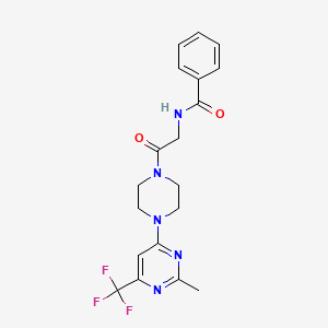 molecular formula C19H20F3N5O2 B2941508 N-(2-(4-(2-methyl-6-(trifluoromethyl)pyrimidin-4-yl)piperazin-1-yl)-2-oxoethyl)benzamide CAS No. 2034413-42-6