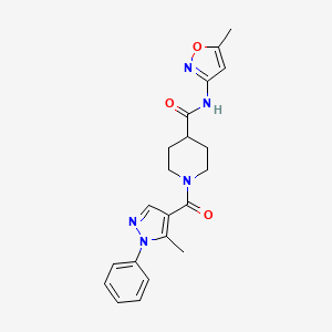 molecular formula C21H23N5O3 B2941521 1-(5-methyl-1-phenyl-1H-pyrazole-4-carbonyl)-N-(5-methylisoxazol-3-yl)piperidine-4-carboxamide CAS No. 1226448-02-7