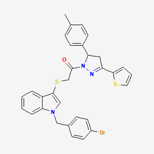 2-[1-[(4-Bromophenyl)methyl]indol-3-yl]sulfanyl-1-[3-(4-methylphenyl)-5-thiophen-2-yl-3,4-dihydropyrazol-2-yl]ethanone