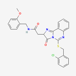 molecular formula C27H23ClN4O3S B2941564 2-[5-[(2-chlorophenyl)methylsulfanyl]-3-oxo-2H-imidazo[1,2-c]quinazolin-2-yl]-N-[(2-methoxyphenyl)methyl]acetamide CAS No. 958599-50-3