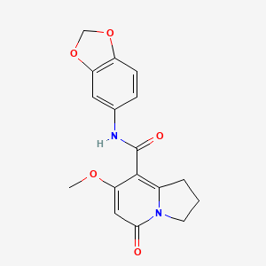 molecular formula C17H16N2O5 B2941567 N-(benzo[d][1,3]dioxol-5-yl)-7-methoxy-5-oxo-1,2,3,5-tetrahydroindolizine-8-carboxamide CAS No. 2034375-49-8