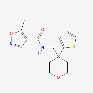 molecular formula C15H18N2O3S B2941603 5-methyl-N-((4-(thiophen-2-yl)tetrahydro-2H-pyran-4-yl)methyl)isoxazole-4-carboxamide CAS No. 1428351-07-8