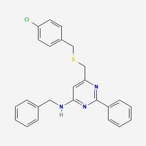 molecular formula C25H22ClN3S B2941616 N-benzyl-6-{[(4-chlorobenzyl)sulfanyl]methyl}-2-phenyl-4-pyrimidinamine CAS No. 338967-31-0