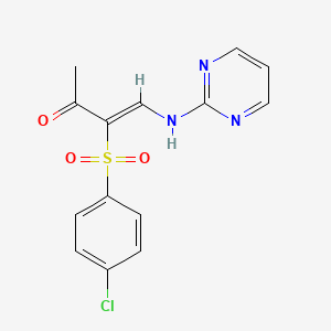 molecular formula C14H12ClN3O3S B2941651 3-((4-Chlorophenyl)sulfonyl)-4-(pyrimidin-2-ylamino)but-3-EN-2-one CAS No. 882259-74-7